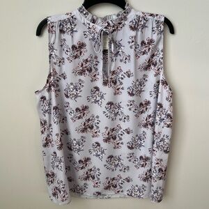 St. Tropez West Sleeveless Ruffle Tie Neck Blouse Keyhole Floral Cottagecore L